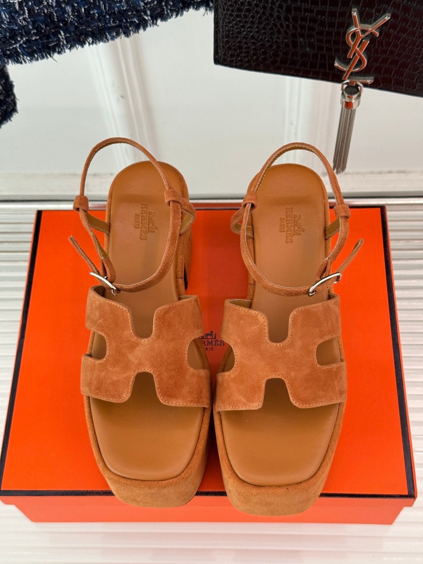 HM 25S JAM 30 HIGH-HEEL SANDAL IN TERRACOTTA ORANGE SUEDE - 35