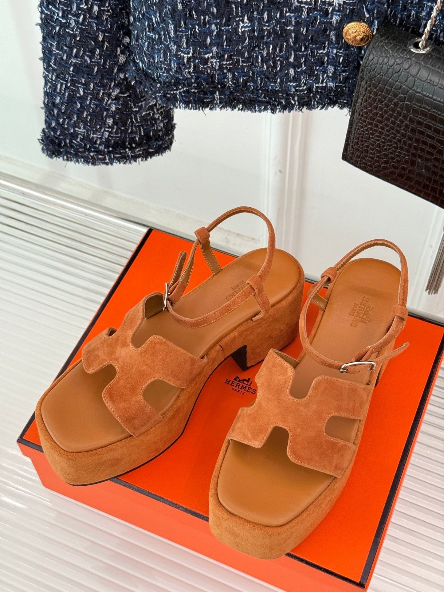 HM 25S JAM 30 HIGH-HEEL SANDAL IN TERRACOTTA ORANGE SUEDE - 35