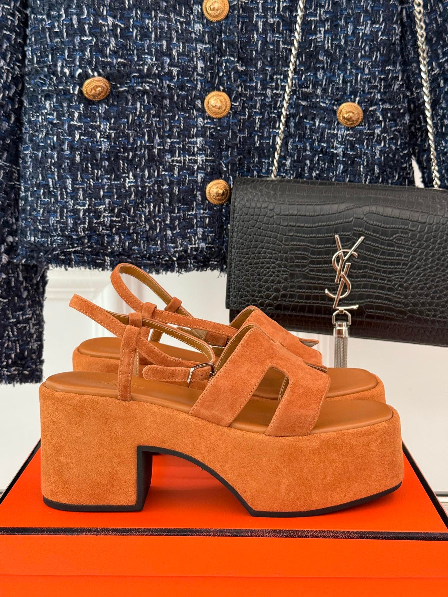 HM 25S JAM 30 HIGH-HEEL SANDAL IN TERRACOTTA ORANGE SUEDE - 35