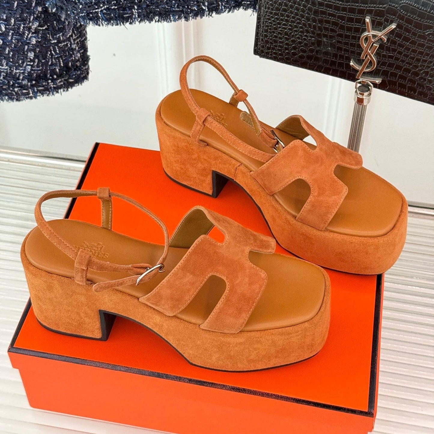 HM 25S JAM 30 HIGH-HEEL SANDAL IN TERRACOTTA ORANGE SUEDE - 35