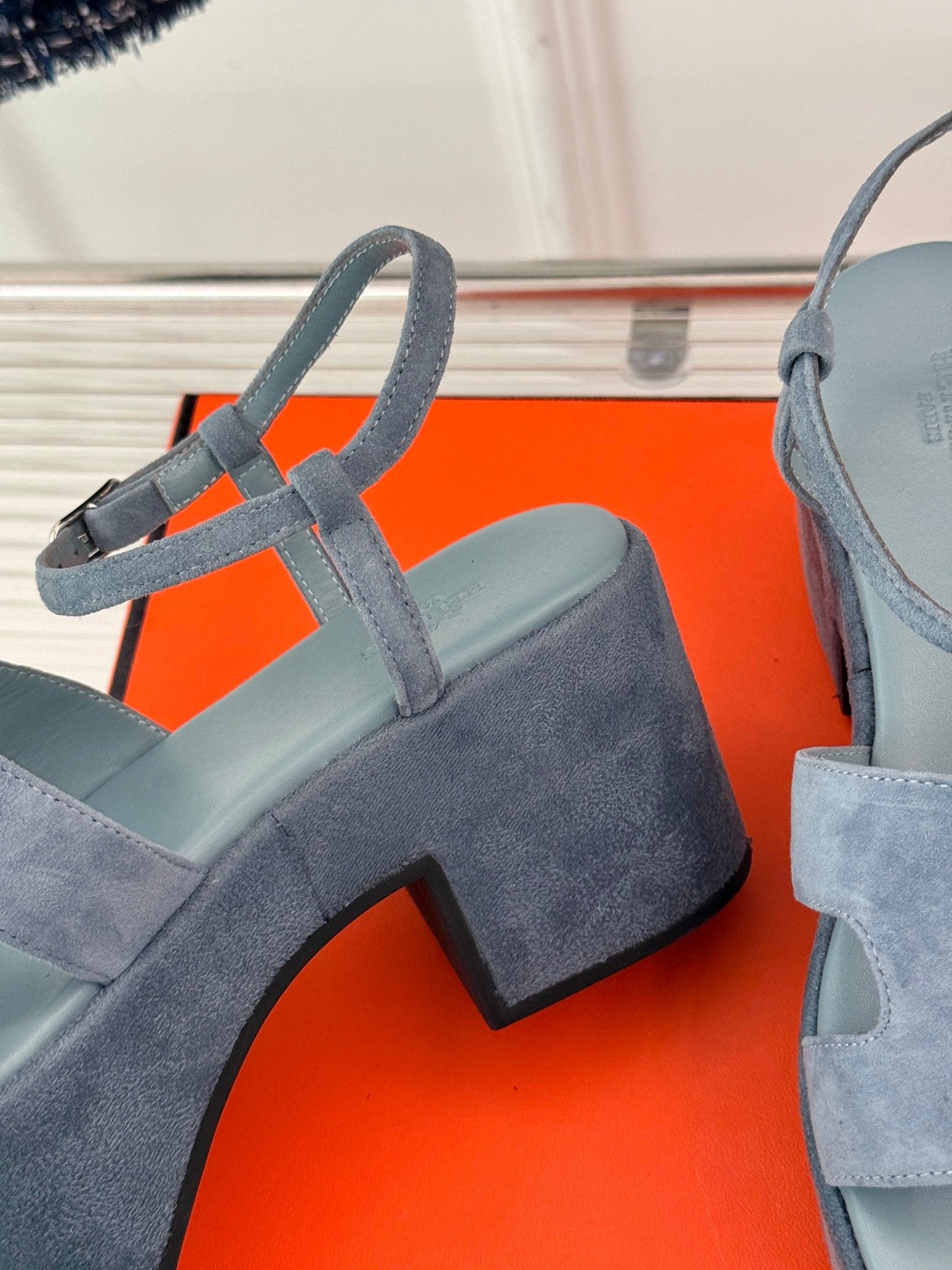 HM 25S JAM 30 HIGH-HEEL SANDAL IN STEEL BLUE GRAY SUEDE - 35