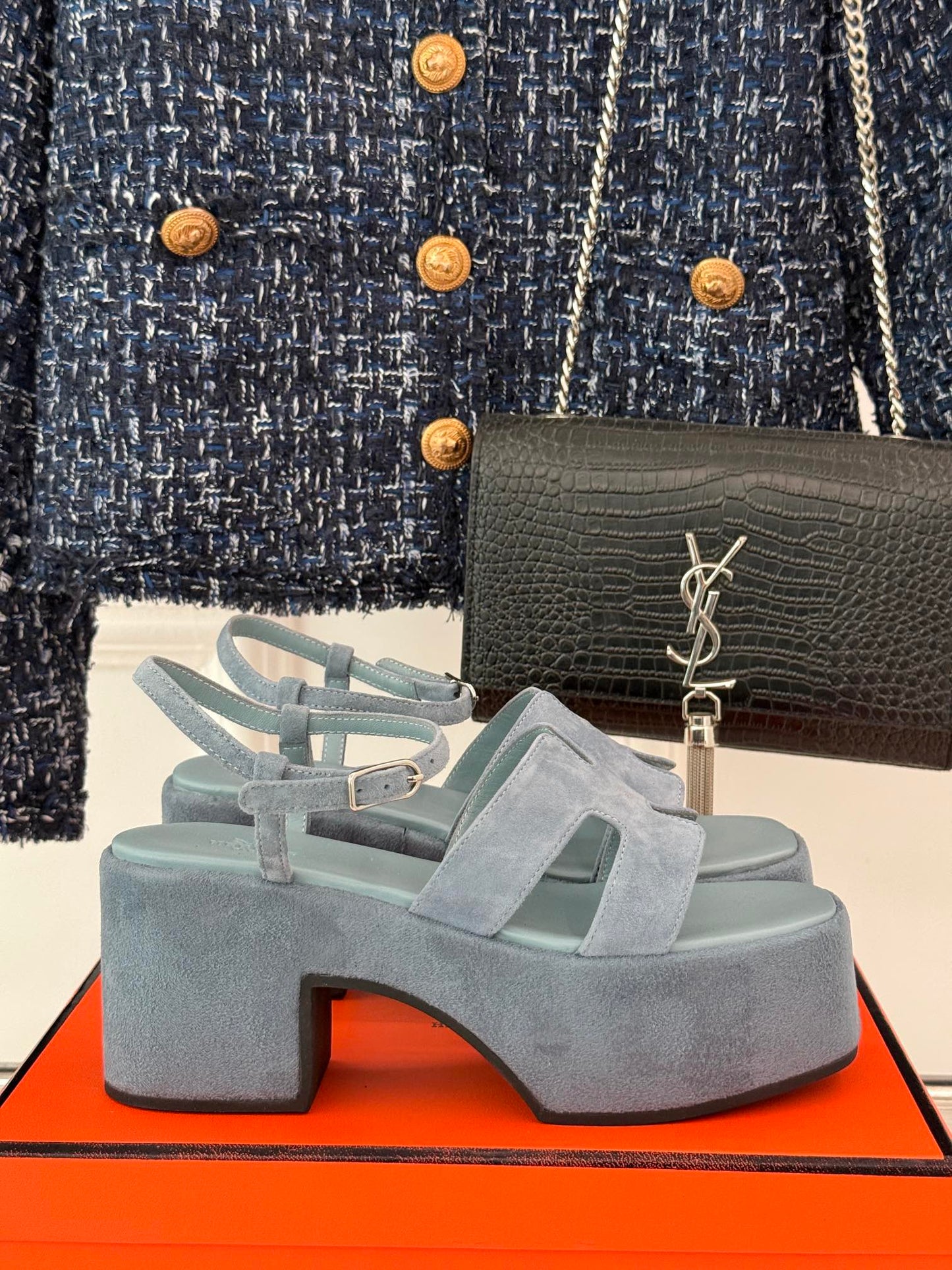 HM 25S JAM 30 HIGH-HEEL SANDAL IN STEEL BLUE GRAY SUEDE - 35