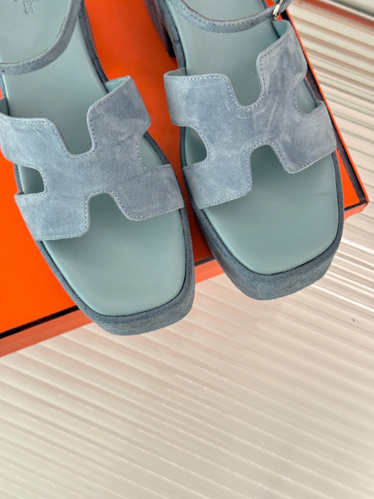 HM 25S JAM 30 HIGH-HEEL SANDAL IN STEEL BLUE GRAY SUEDE - 35