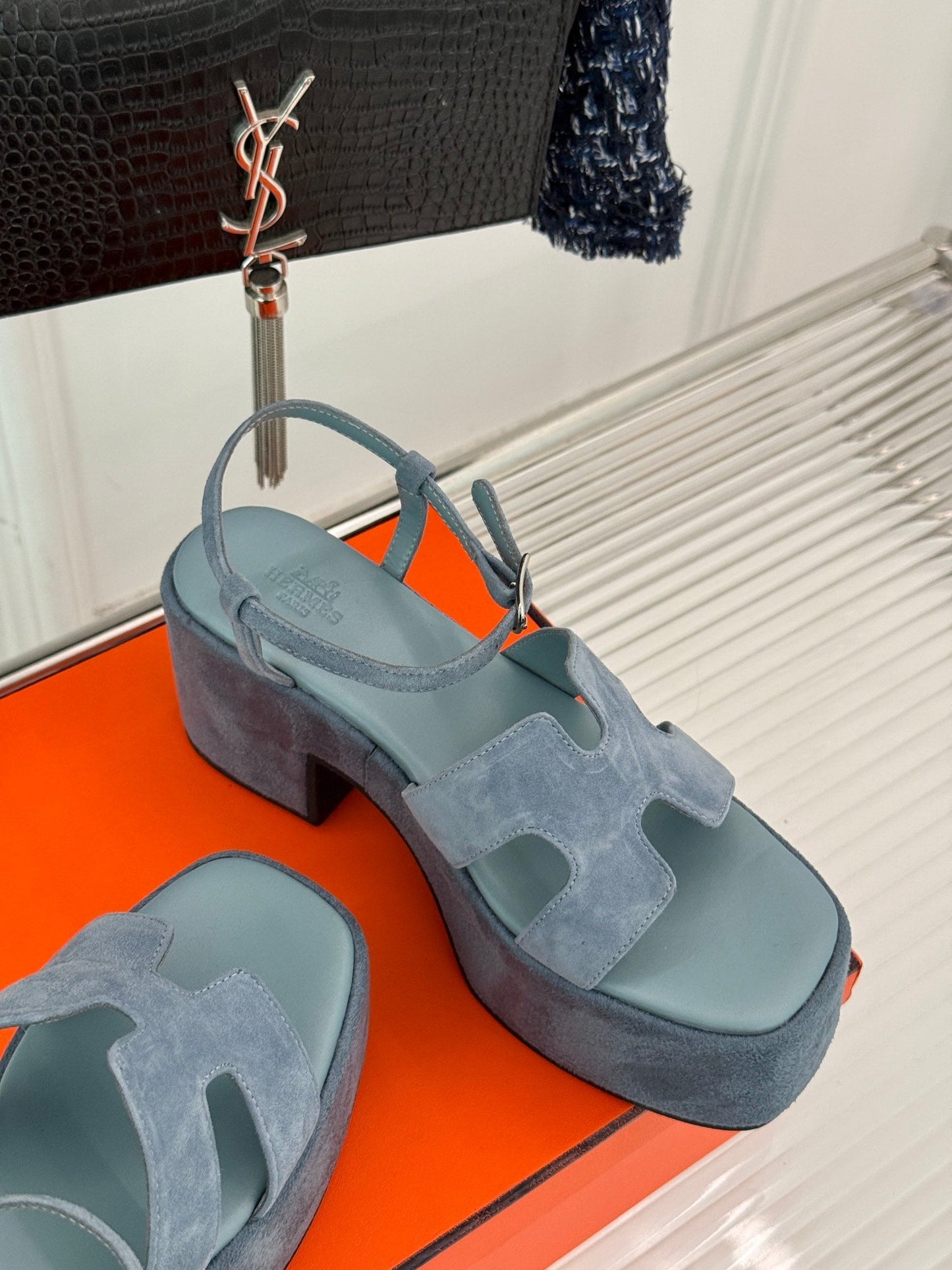 HM 25S JAM 30 HIGH-HEEL SANDAL IN STEEL BLUE GRAY SUEDE - 35
