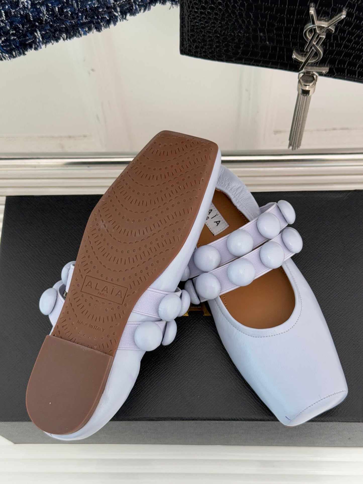 ALAIA MARY JANE PEARL IN PALE PURPLE GLOSSY LAMBSKIN - 34