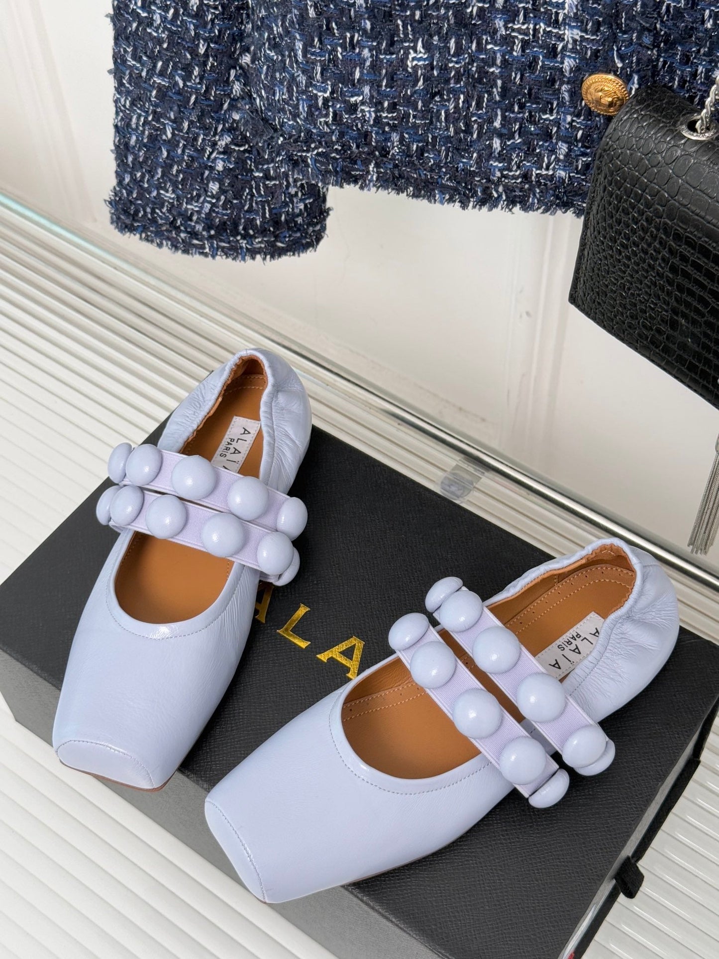ALAIA MARY JANE PEARL IN PALE PURPLE GLOSSY LAMBSKIN - 34