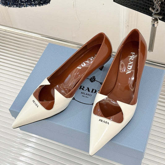 KITTEN HEEL PUMPS IN WHITE MIX BROWN CALFSKIN - 35