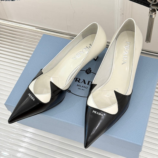 KITTEN HEEL PUMPS IN BLACK MIX WHITE CALFSKIN - 35