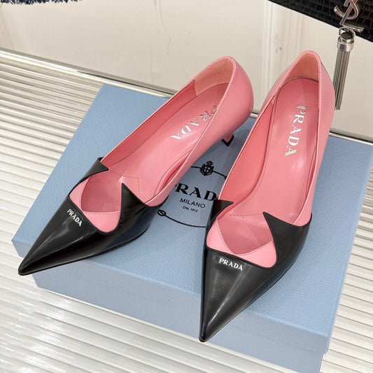 KITTEN HEEL PUMPS IN PINK MIX BLACK CALFSKIN - 35