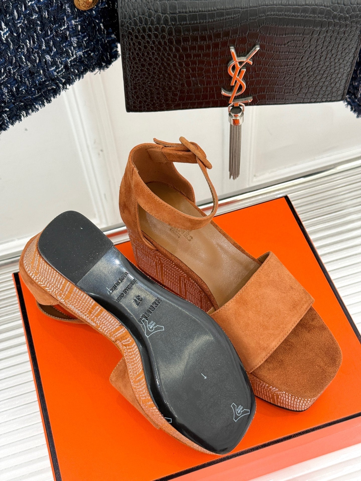 ILLUSION 35 SANDAL IN VIVID ORANGE SUEDE WITH RHINESTONE DETAILS - 35