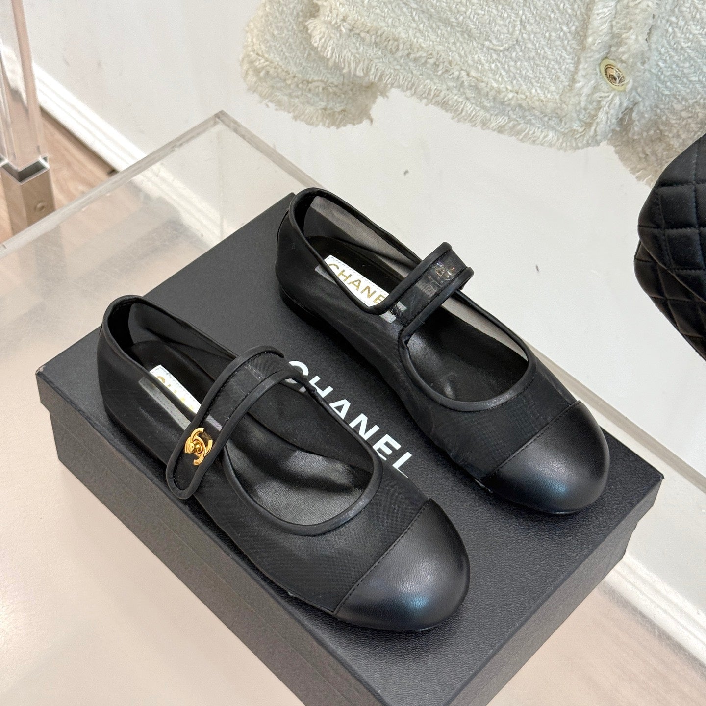 FLAT SHOES IN BLACK MESH MIX LAMBSKIN - 35
