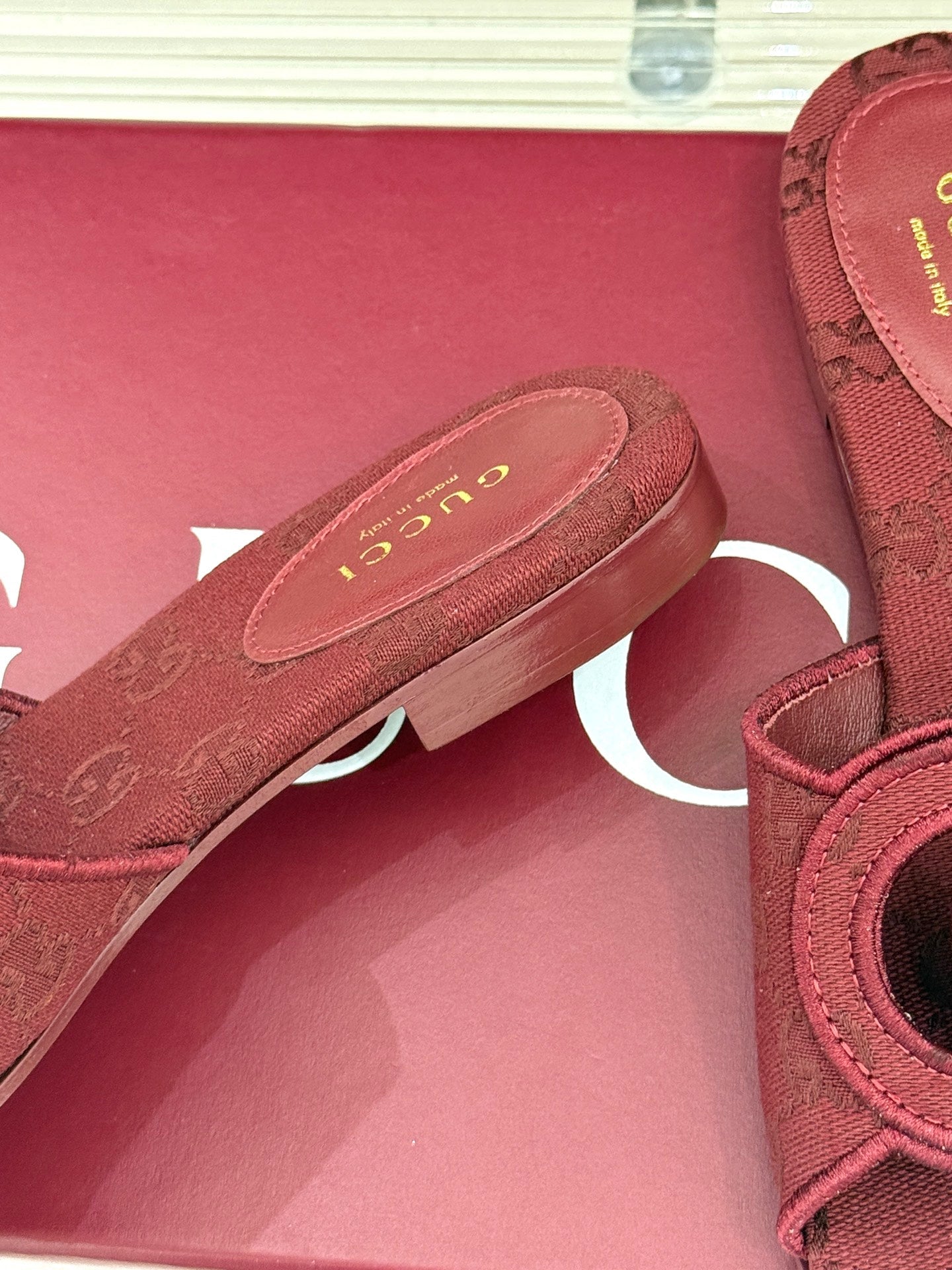 SLIDE SANDALS IN RED FABRIC EMBOSSED LOGO STYLE 4 - 35