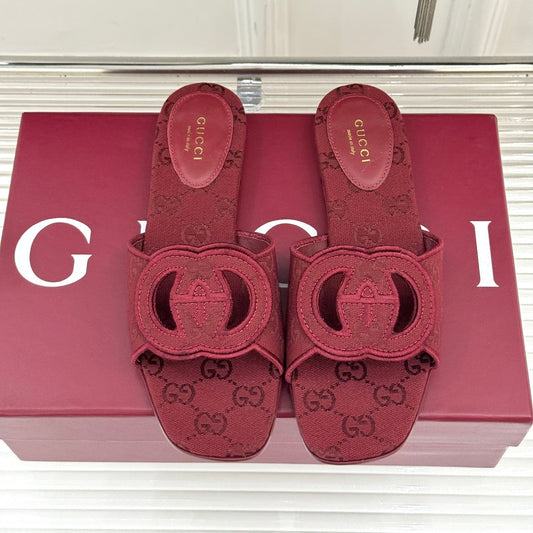 SLIDE SANDALS IN RED FABRIC EMBOSSED LOGO STYLE 4 - 35