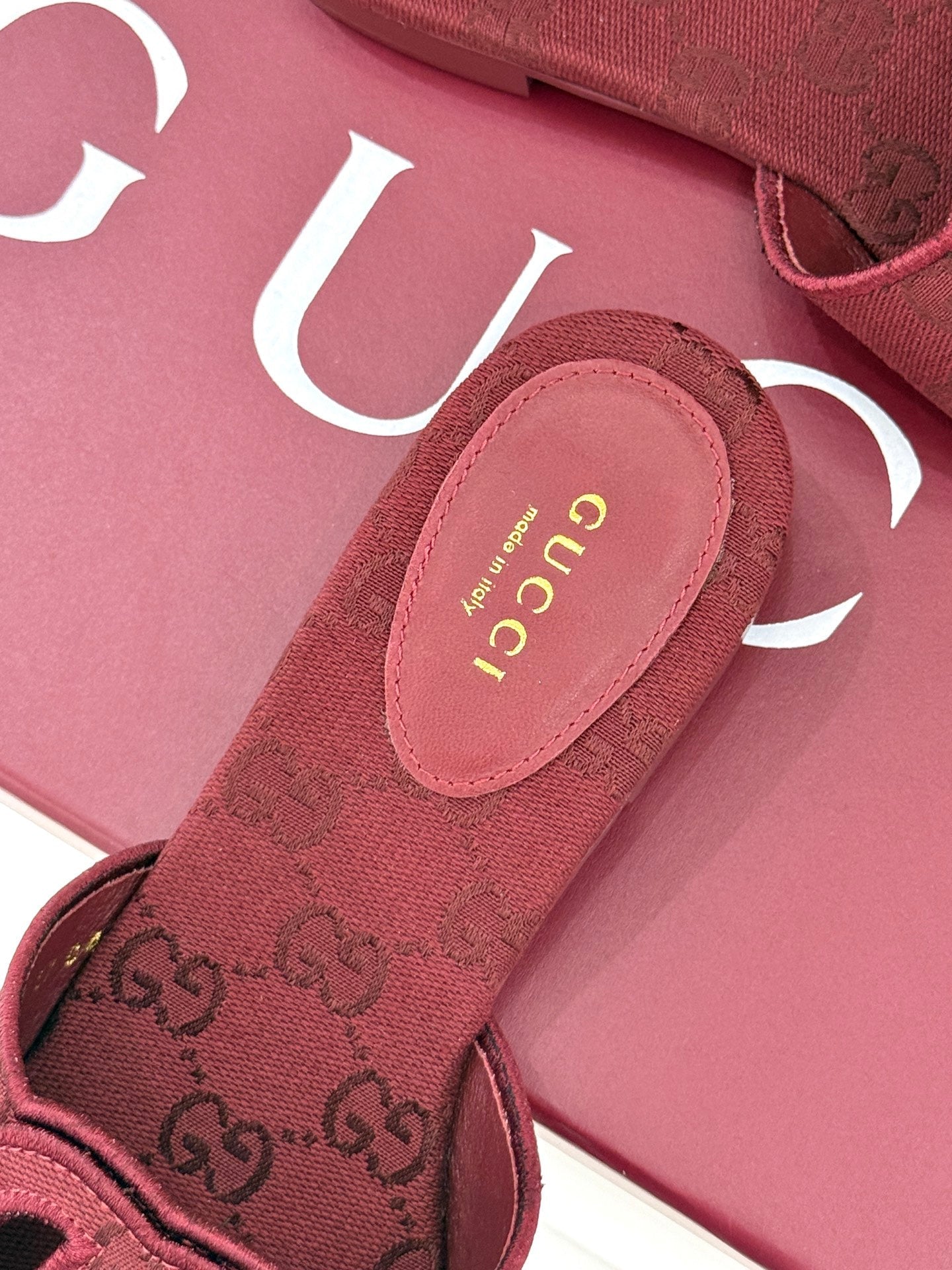 SLIDE SANDALS IN RED FABRIC EMBOSSED LOGO STYLE 4 - 35