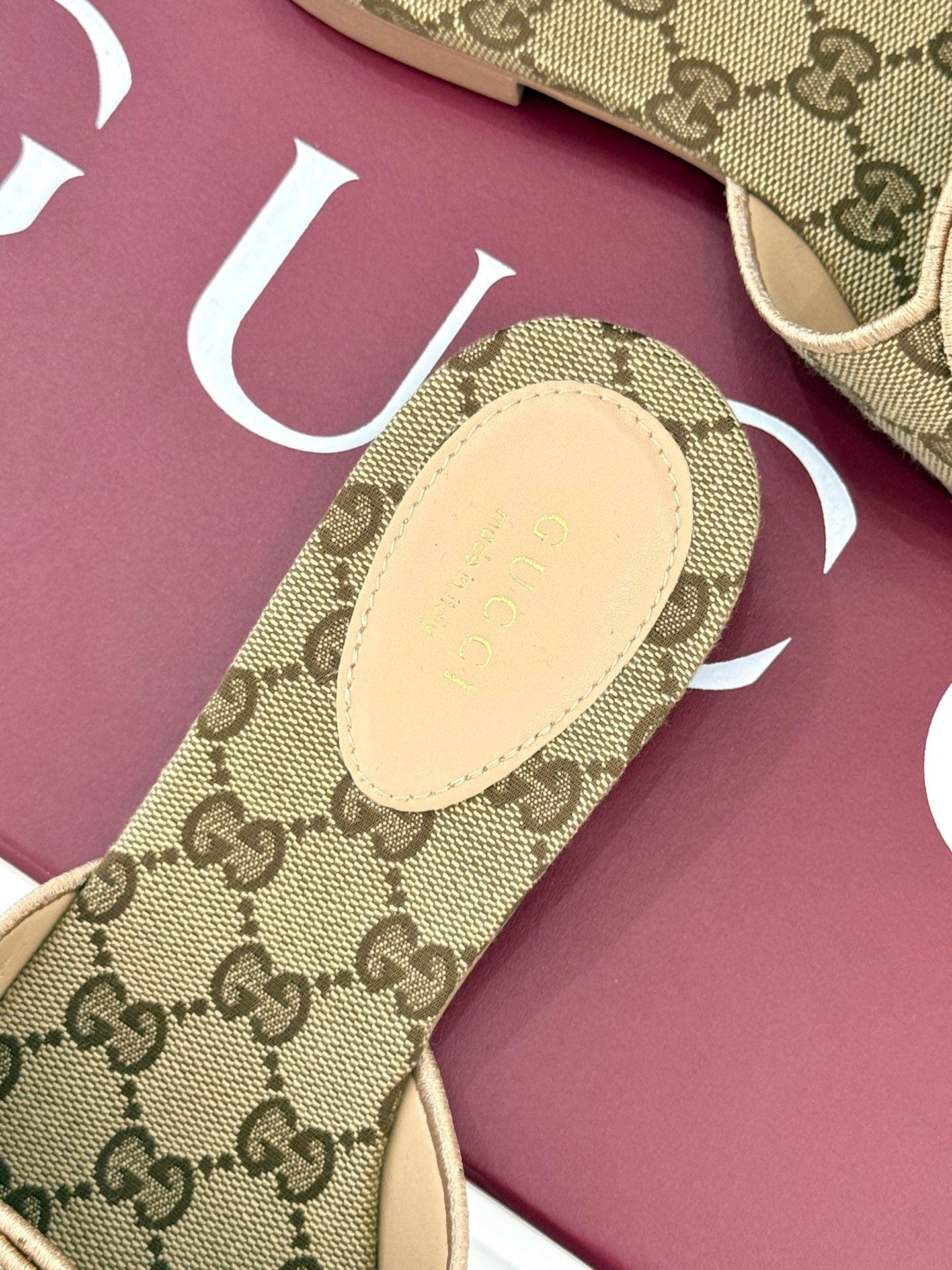 SLIDE SANDALS IN DARK BEIGE FABRIC EMBOSSED LOGO STYLE 3 - 35