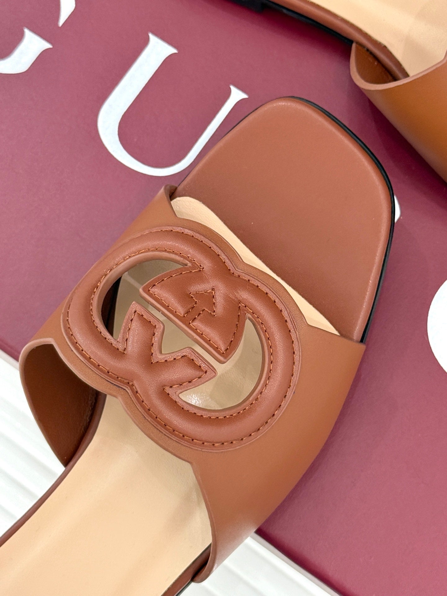 SLIDE SANDALS IN BROWN CALFSKIN - 35