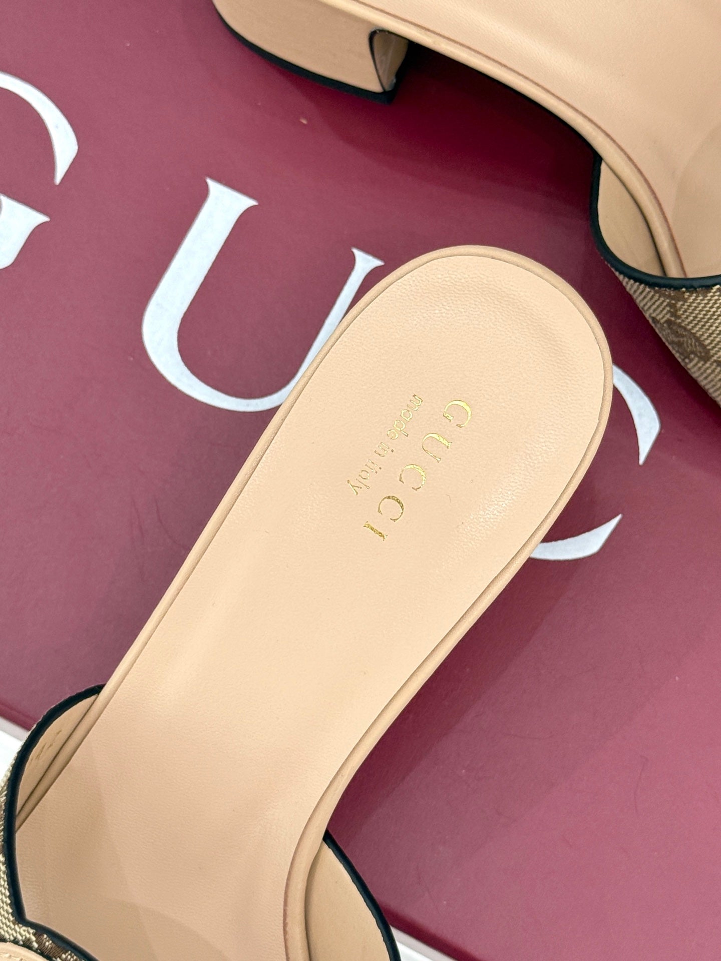 MID-HEEL MULE IN BEIGE CALFSKIN AND FABRIC - 35