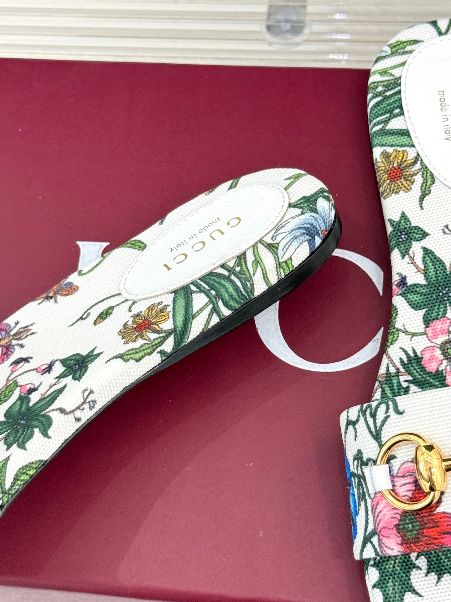 SLIDE SANDALS IN WHITE FABRIC FLORAL AND LEAF PRINT - 35