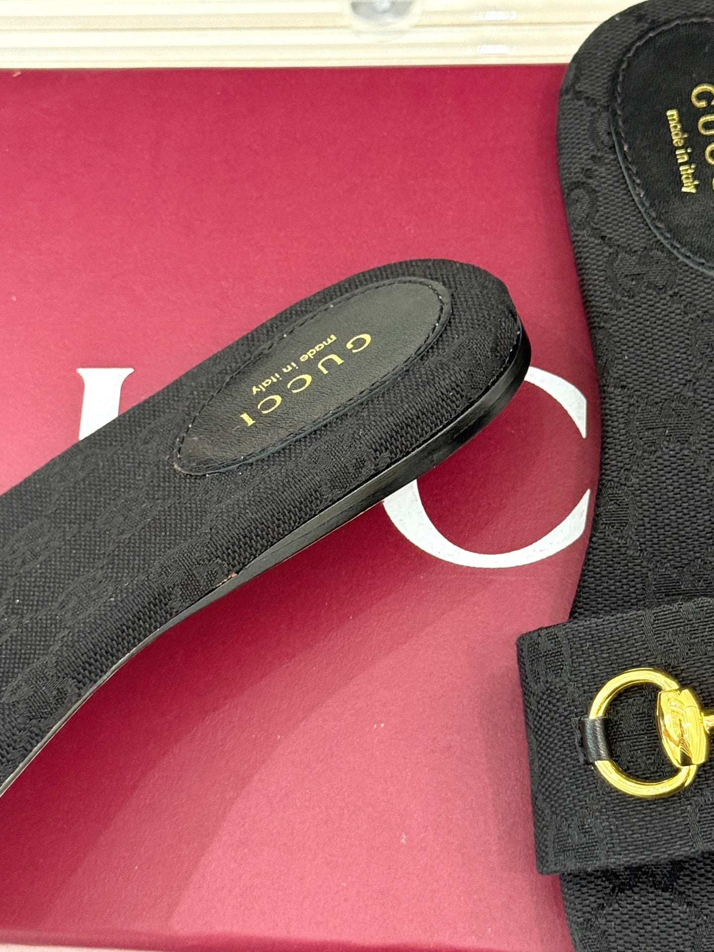 SLIDE SANDALS IN BLACK FABRIC EMBOSSED LOGO - 35