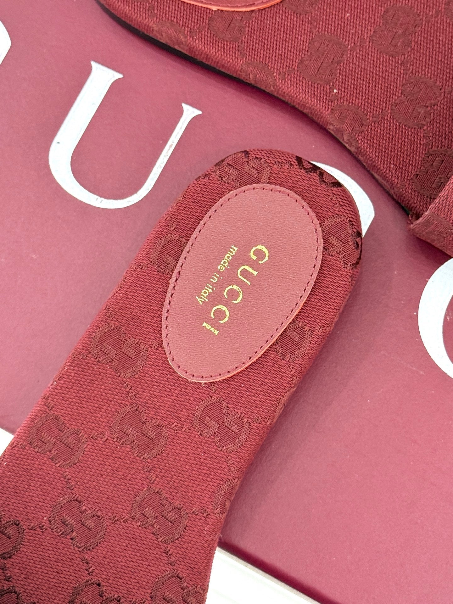 SLIDE SANDALS IN RED FABRIC EMBOSSED LOGO - 35