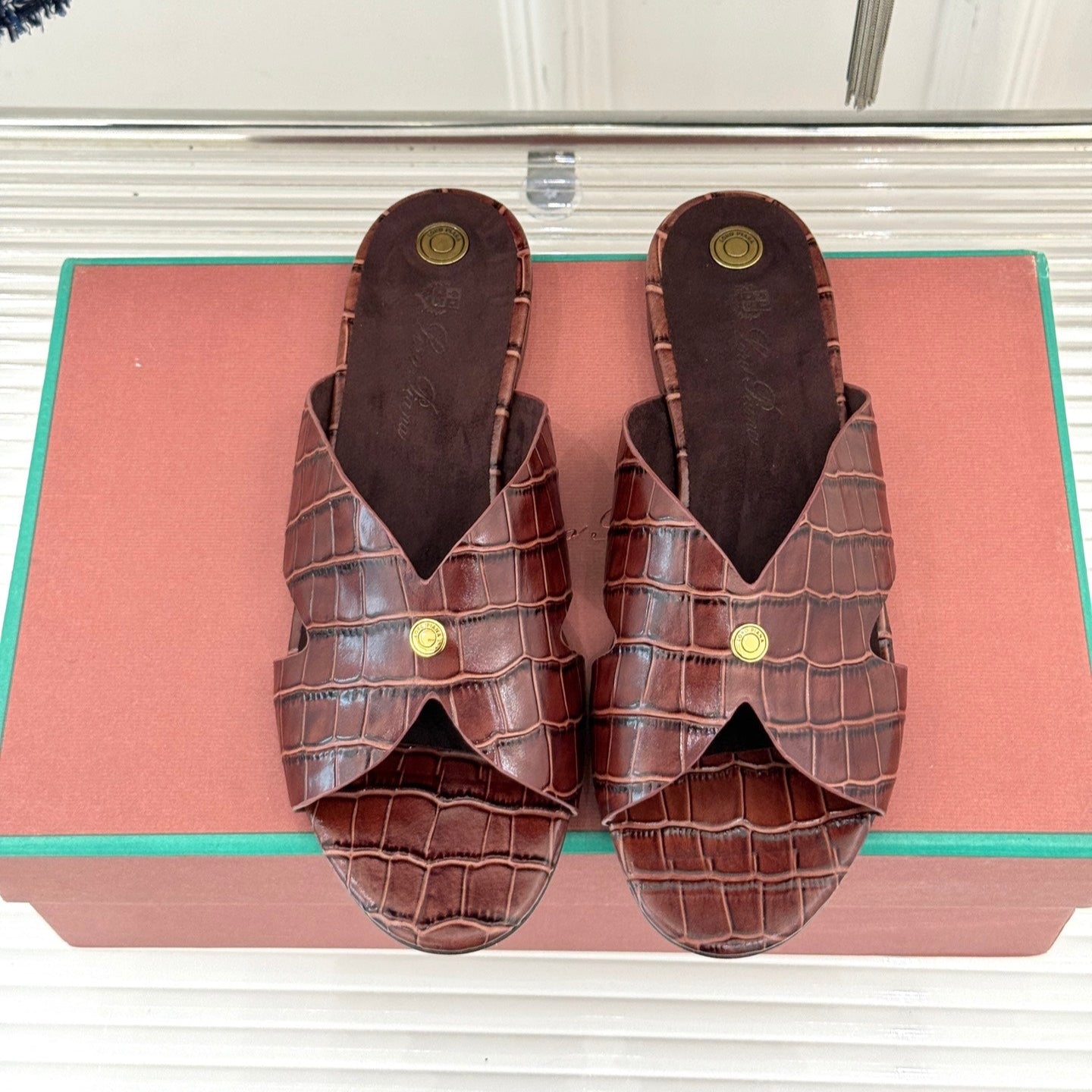 LP SANDALS 25S IN MAHOGANY RED LAMBSKIN SNAKE EMBOSSING - 35