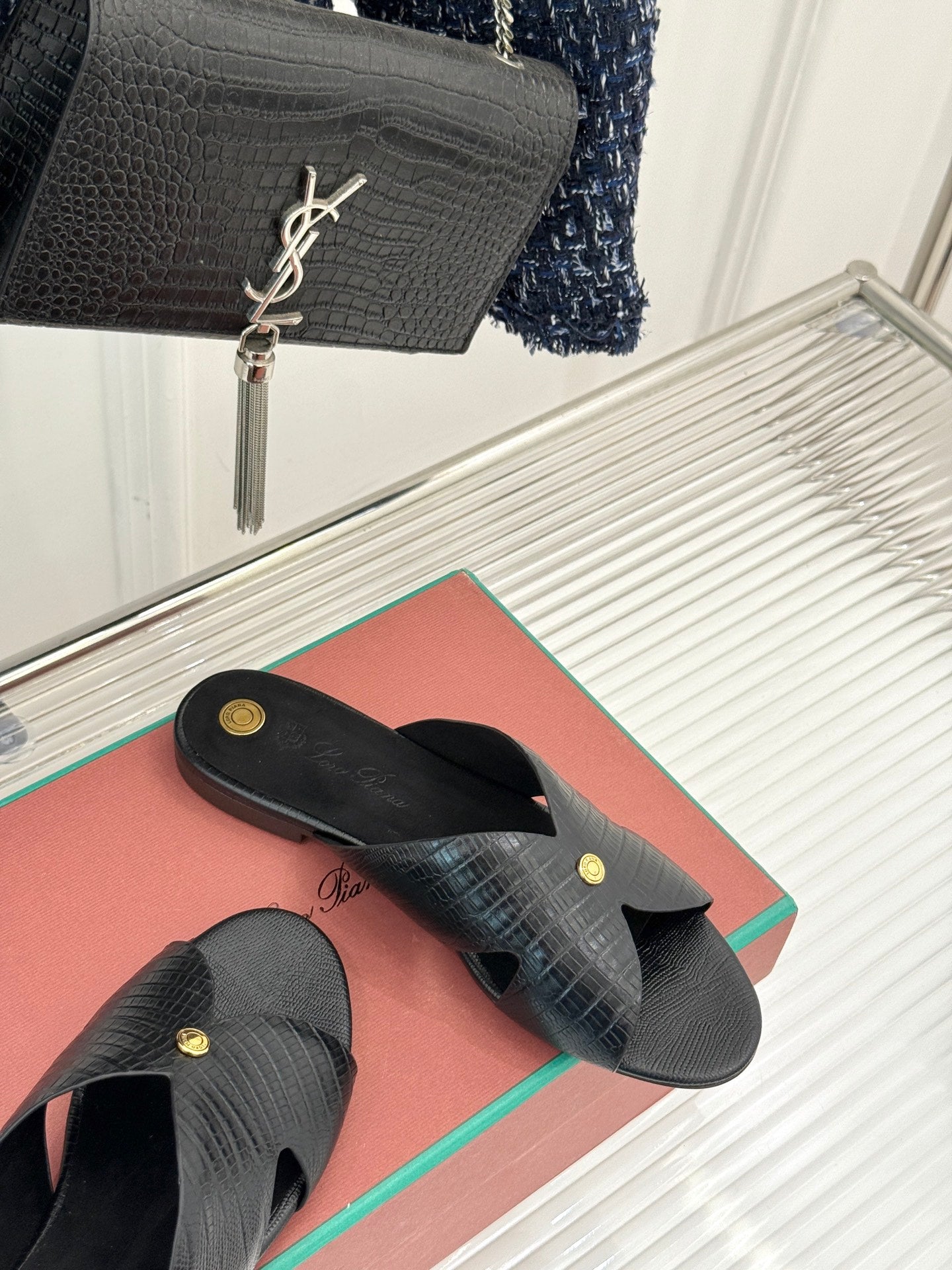 LP SANDALS 25S IN BLACK LAMBSKIN SNAKE EMBOSSING - 35