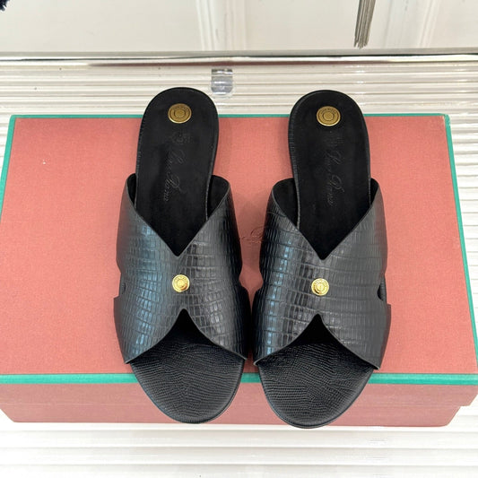 LP SANDALS 25S IN BLACK LAMBSKIN SNAKE EMBOSSING - 35