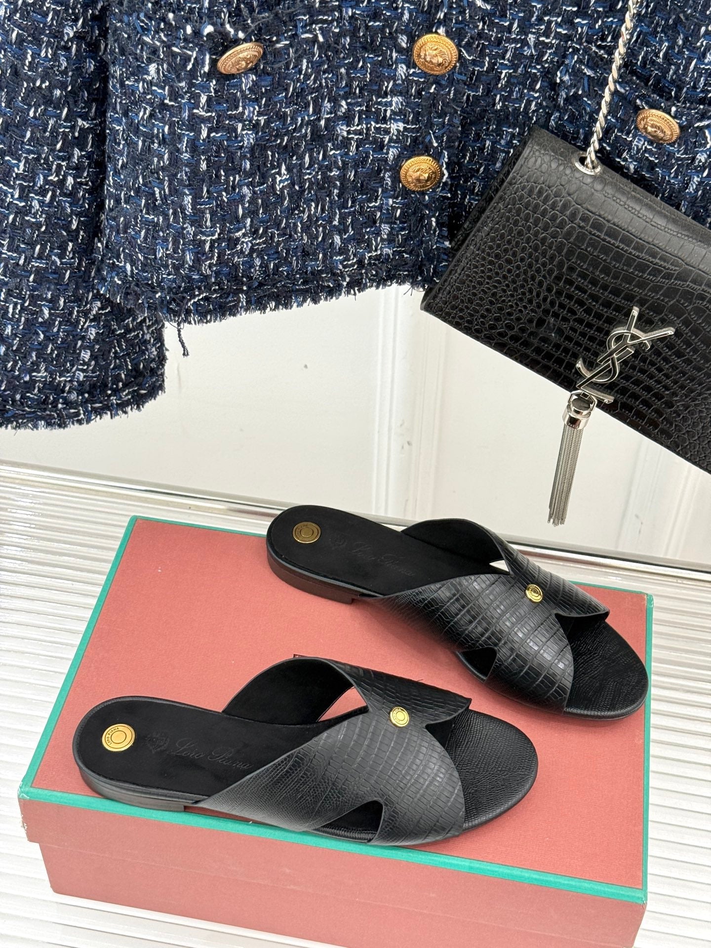LP SANDALS 25S IN BLACK LAMBSKIN SNAKE EMBOSSING - 35