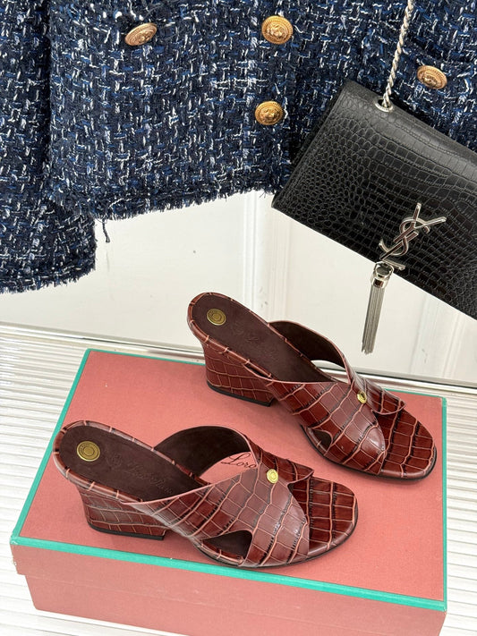 LP HIGH HEEL 25S IN MAHOGANY RED LAMBSKIN SNAKE EMBOSSING - 35