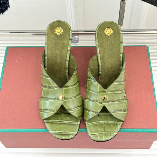 LP HIGH HEEL 25S IN MOSS GREEN LAMBSKIN SNAKE EMBOSSING - 35