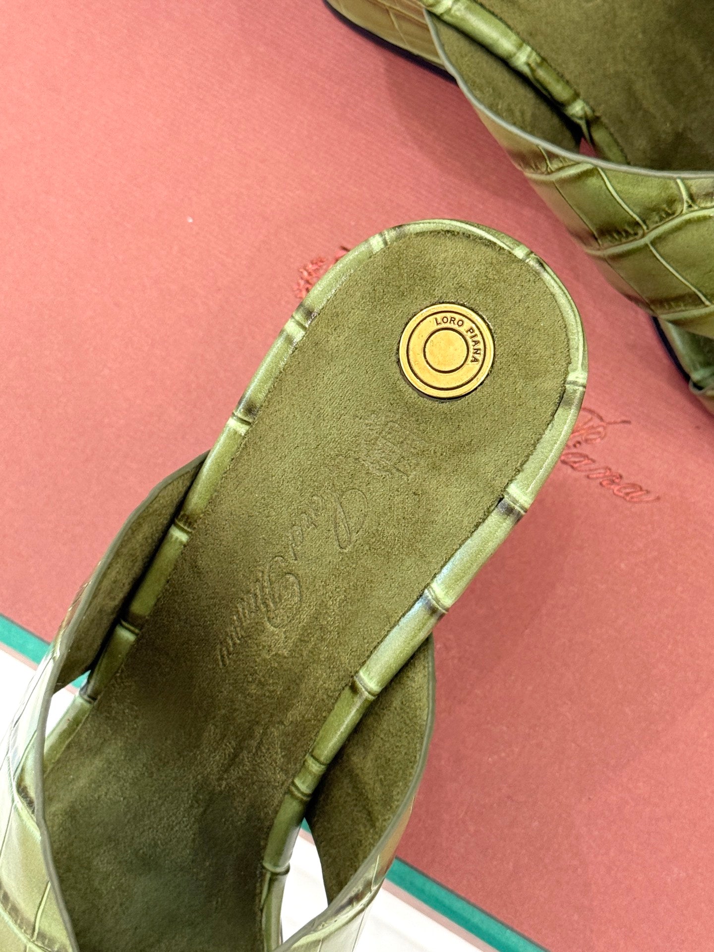 LP HIGH HEEL 25S IN MOSS GREEN LAMBSKIN SNAKE EMBOSSING - 35