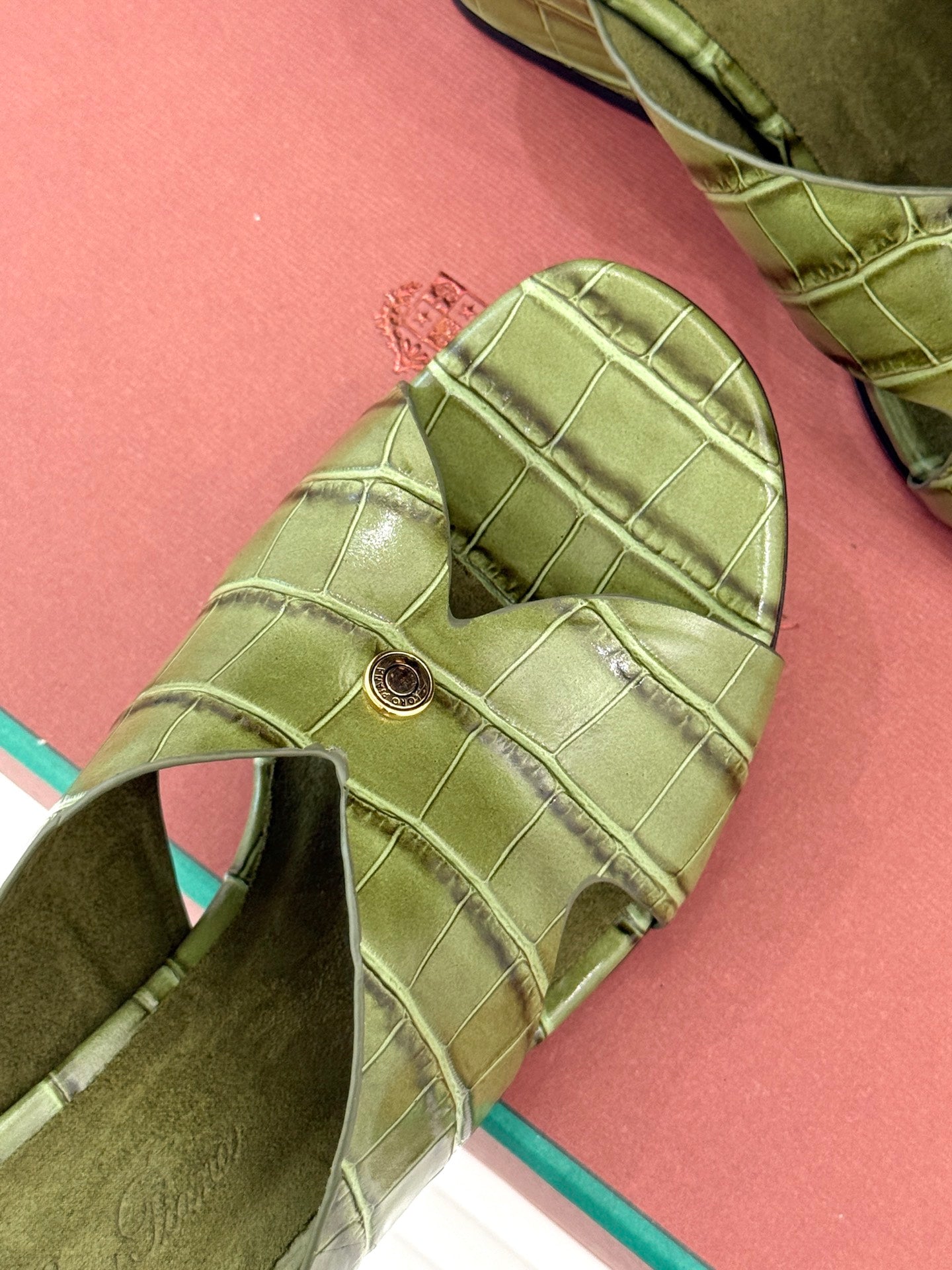 LP HIGH HEEL 25S IN MOSS GREEN LAMBSKIN SNAKE EMBOSSING - 35