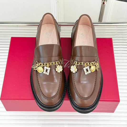 ROGER VIVIER 25S RANGERS CHAIN LOAFER IN BROWN CALFSKIN - 35