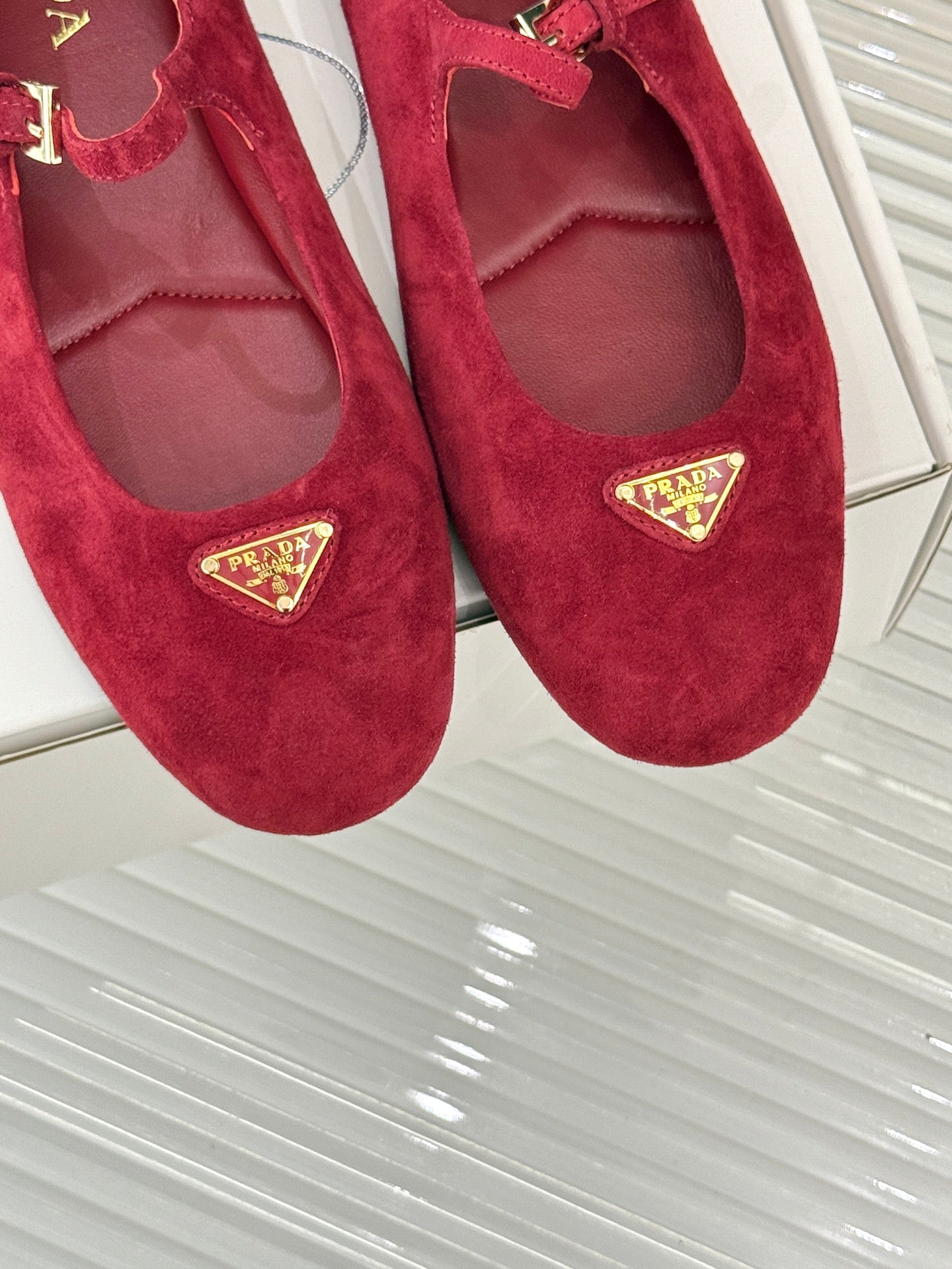 PRADA 25S SOFT PADDED BALLERINAS IN DARK RED SUEDE - 35