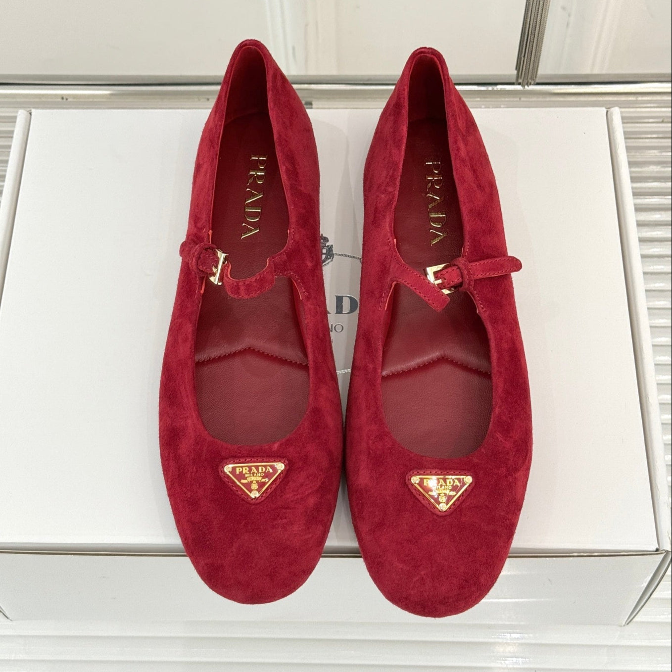 PRADA 25S SOFT PADDED BALLERINAS IN DARK RED SUEDE - 35