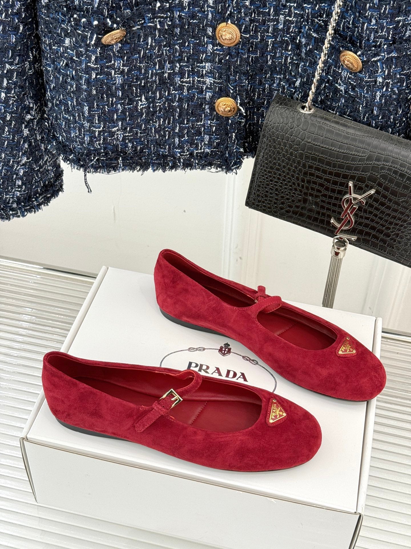 PRADA 25S SOFT PADDED BALLERINAS IN DARK RED SUEDE - 35