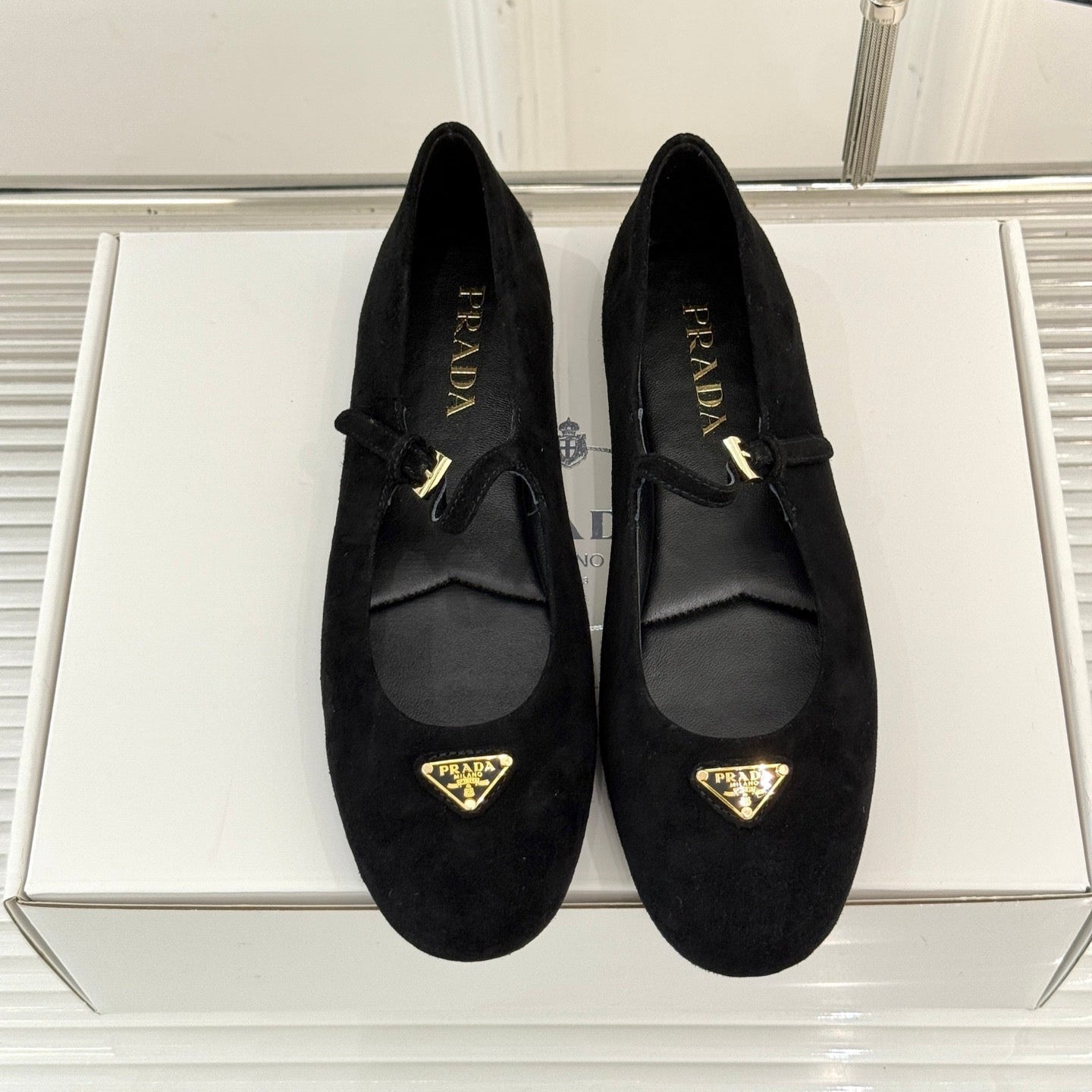 PRADA 25S SOFT PADDED BALLERINAS IN BLACK SUEDE - 35