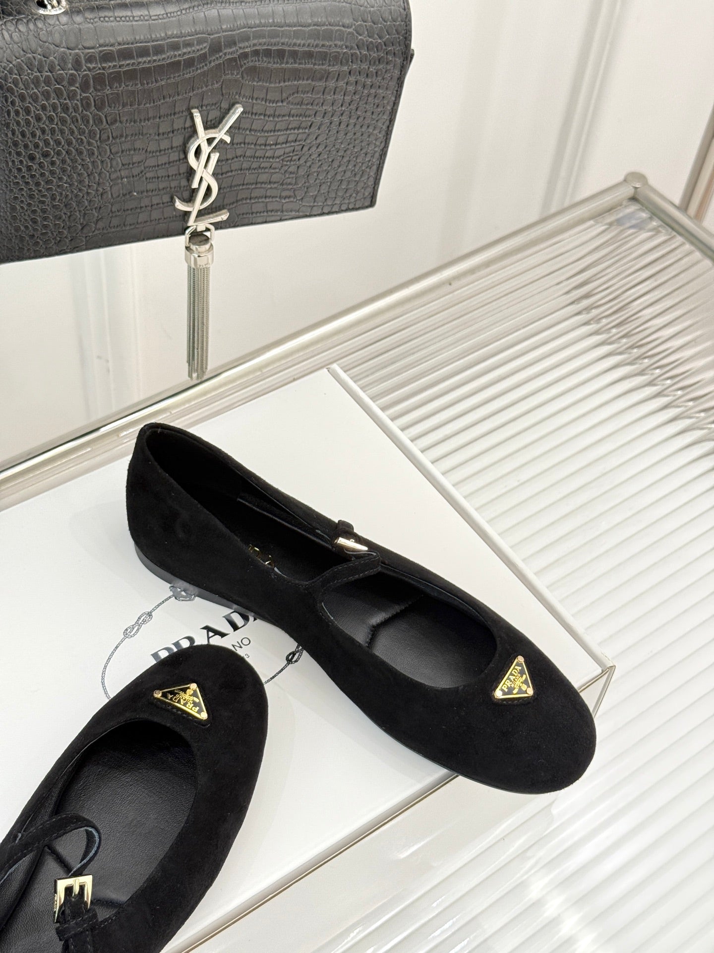 PRADA 25S SOFT PADDED BALLERINAS IN BLACK SUEDE - 35
