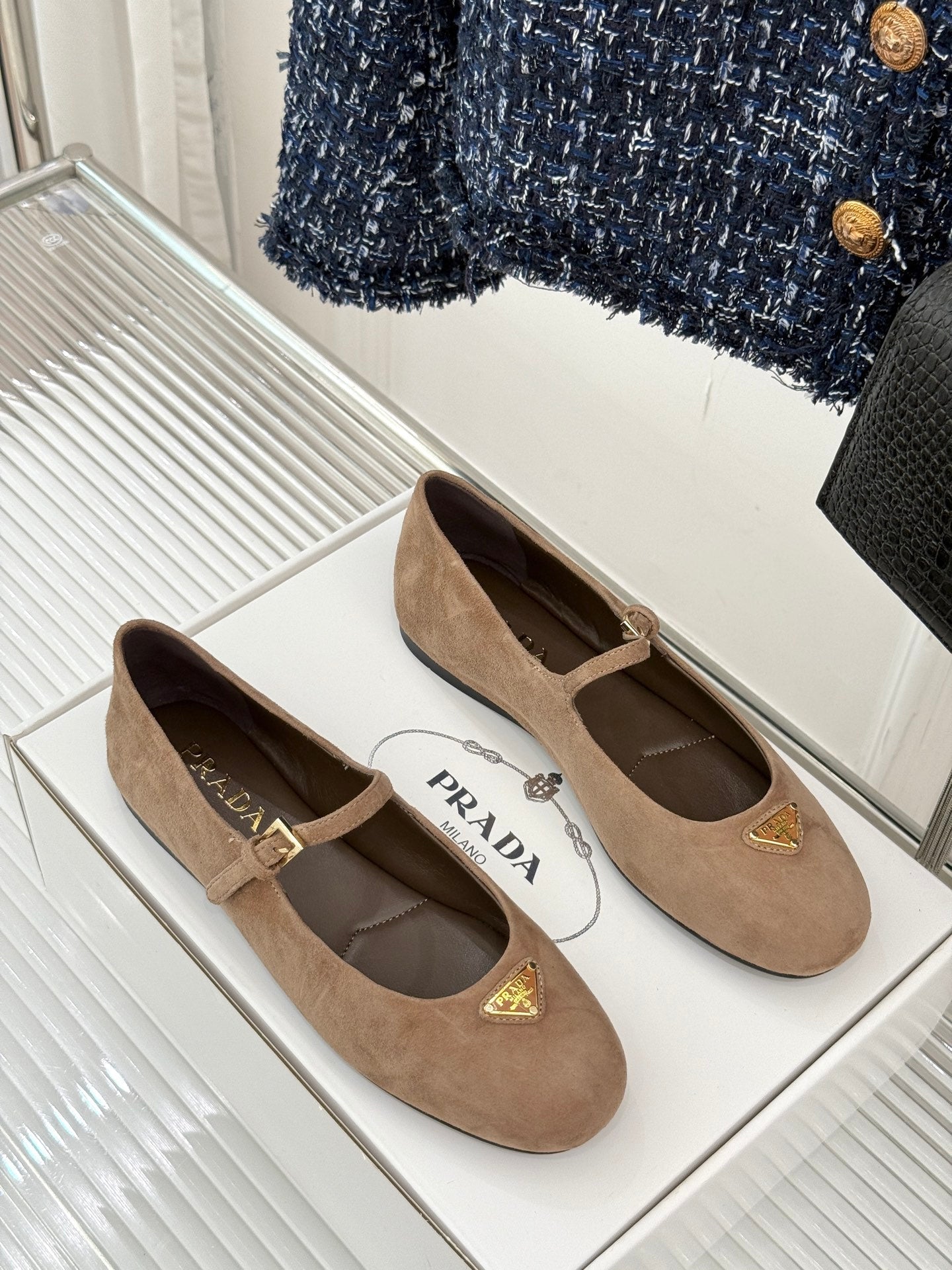 PRADA 25S SOFT PADDED BALLERINAS IN BROWN SUEDE - 35