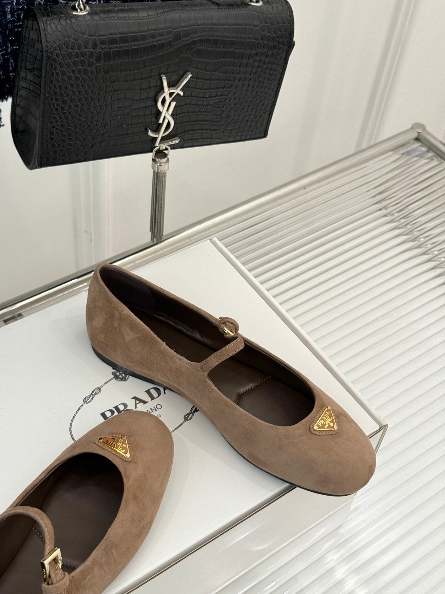 PRADA 25S SOFT PADDED BALLERINAS IN BROWN SUEDE - 35