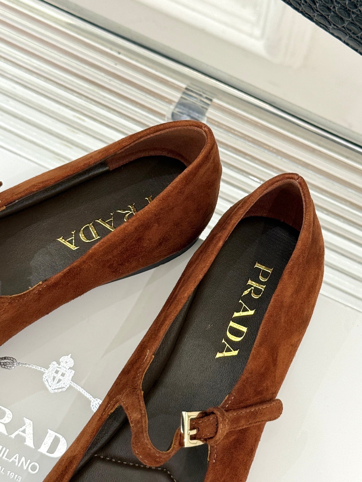 PRADA 25S SOFT PADDED BALLERINAS IN BURNT ORANGE SUEDE - 35