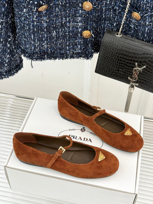 PRADA 25S М'ЯКІ БАЛЕТКИ ЗІ ШКІРИ НУБУК «ПАЛЕНИЙ ПОМАРАНЧ» — 35