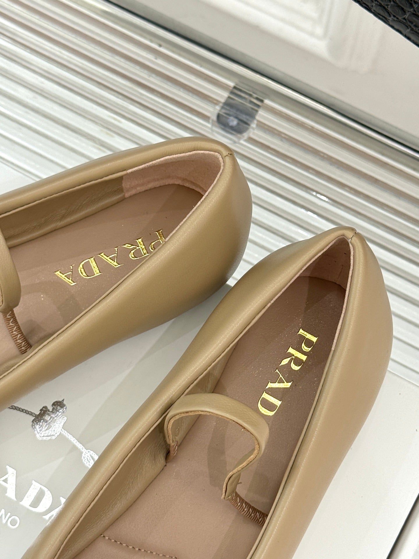 PRADA 25S SOFT PADDED BALLERINAS IN BEIGE NAPPA LEATHER - 35