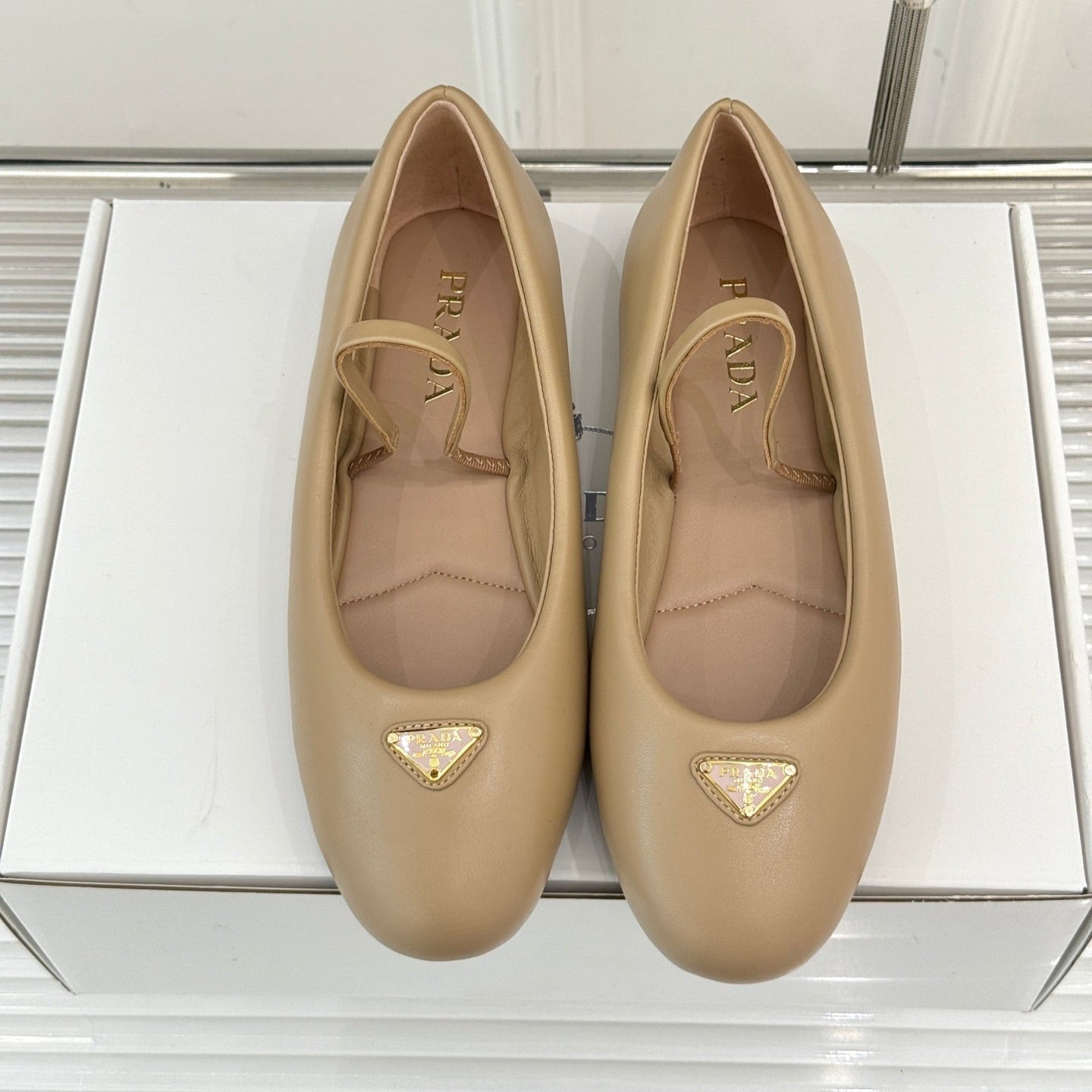 PRADA 25S SOFT PADDED BALLERINAS IN BEIGE NAPPA LEATHER - 35