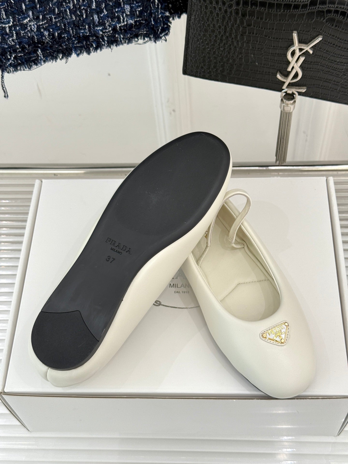 PRADA 25S SOFT PADDED BALLERINAS IN IVORY NAPPA LEATHER - 35