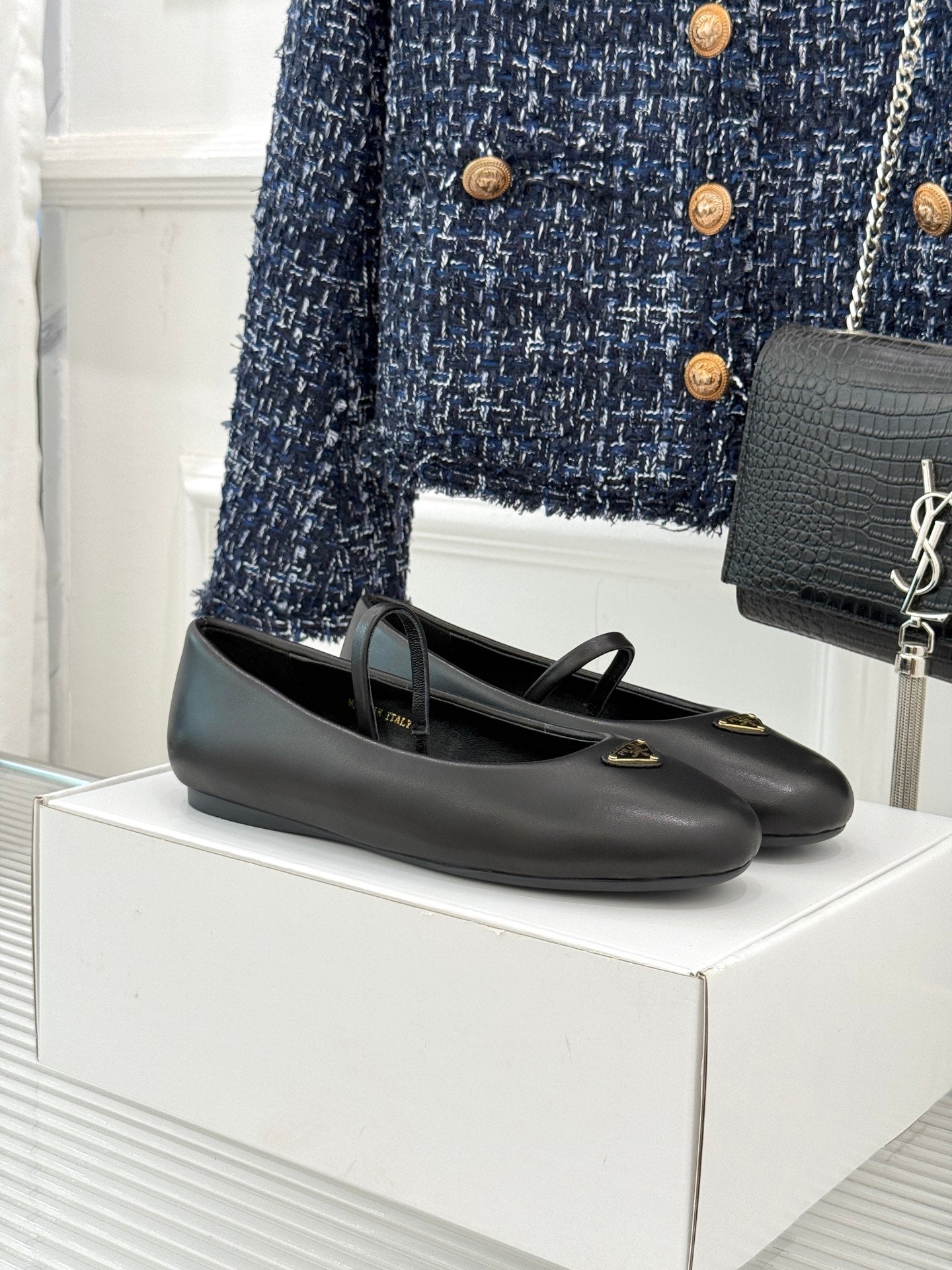 PRADA 25S SOFT PADDED BALLERINAS IN BLACK NAPPA LEATHER - 35
