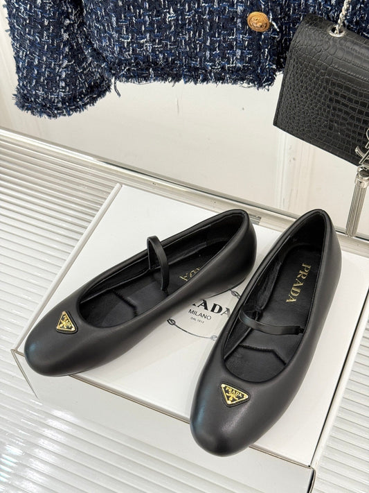 БАЛЕТКИ PRADA 25S З М'ЯКОЇ ШКІРИ НАППА ЧОРНОГО КОЛЬОРУ - 35