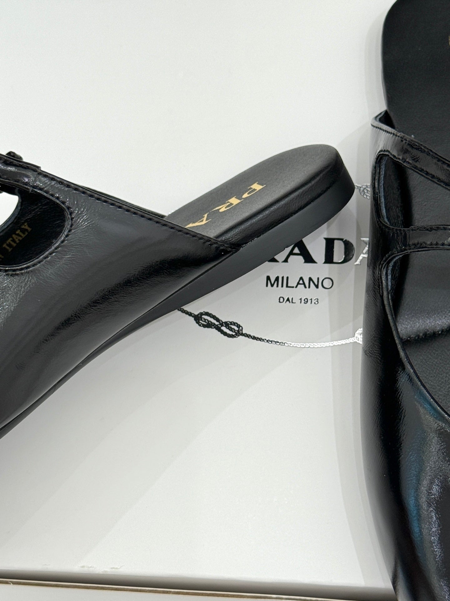 PRADA 25S DUAL MARY JANE BALLERINA MULES IN BLACK CALFSKIN - 34