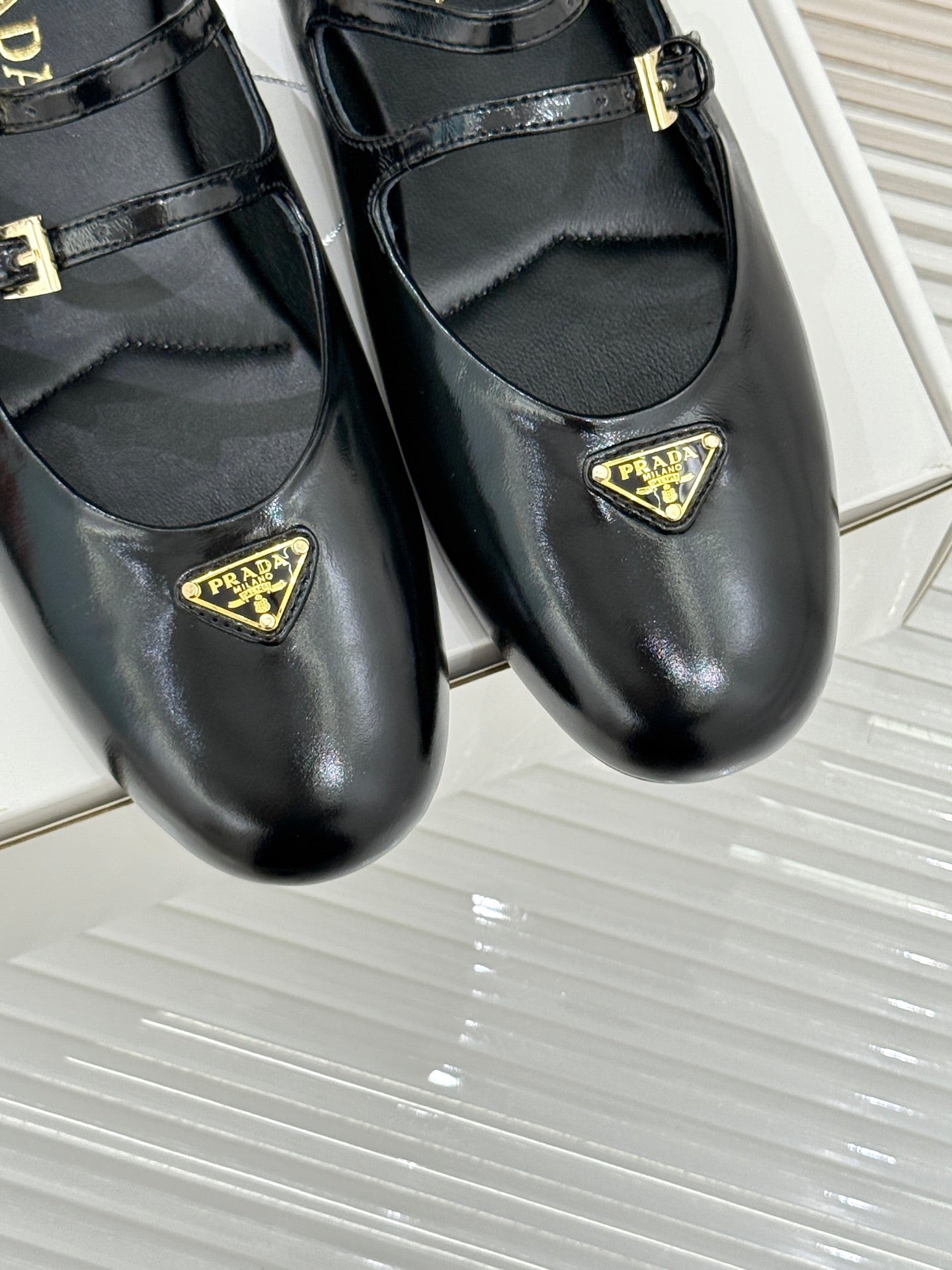 PRADA 25S DUAL MARY JANE BALLERINA MULES IN BLACK CALFSKIN - 34