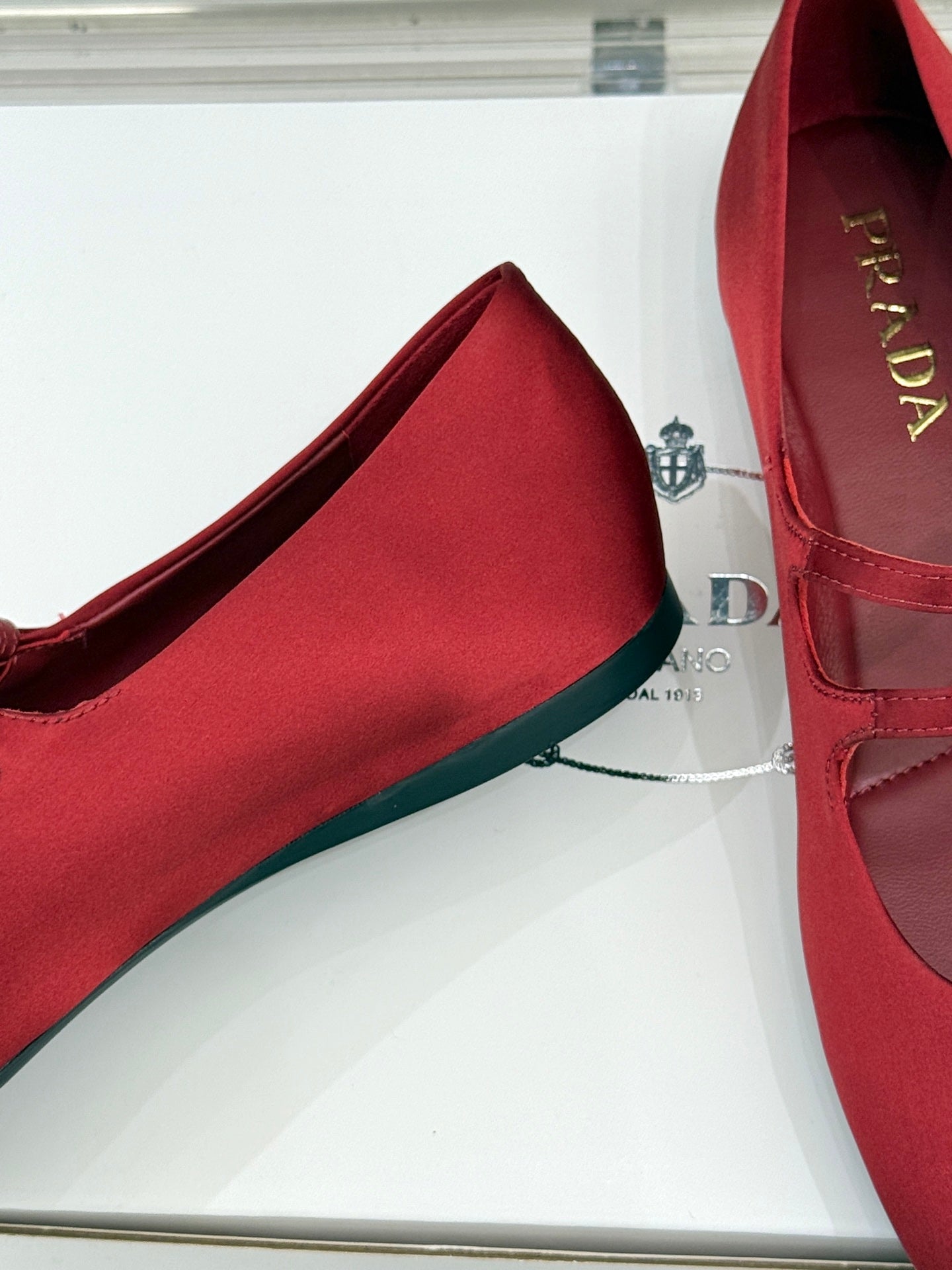 PRADA 25S DOUBLE STRAP BALLERINAS IN RED WINE SATIN - 34
